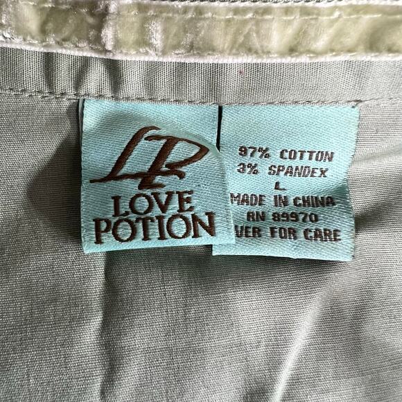 Love Potion Womens Blouse Button Down Shirt Short Puffed Sleeves Green Large - Picture 8 of 9